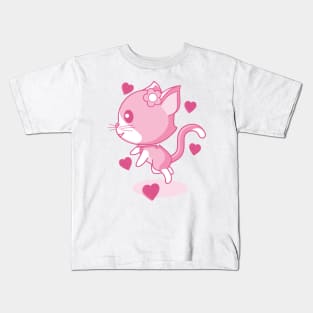 Pink kitten and hearts. Kids T-Shirt